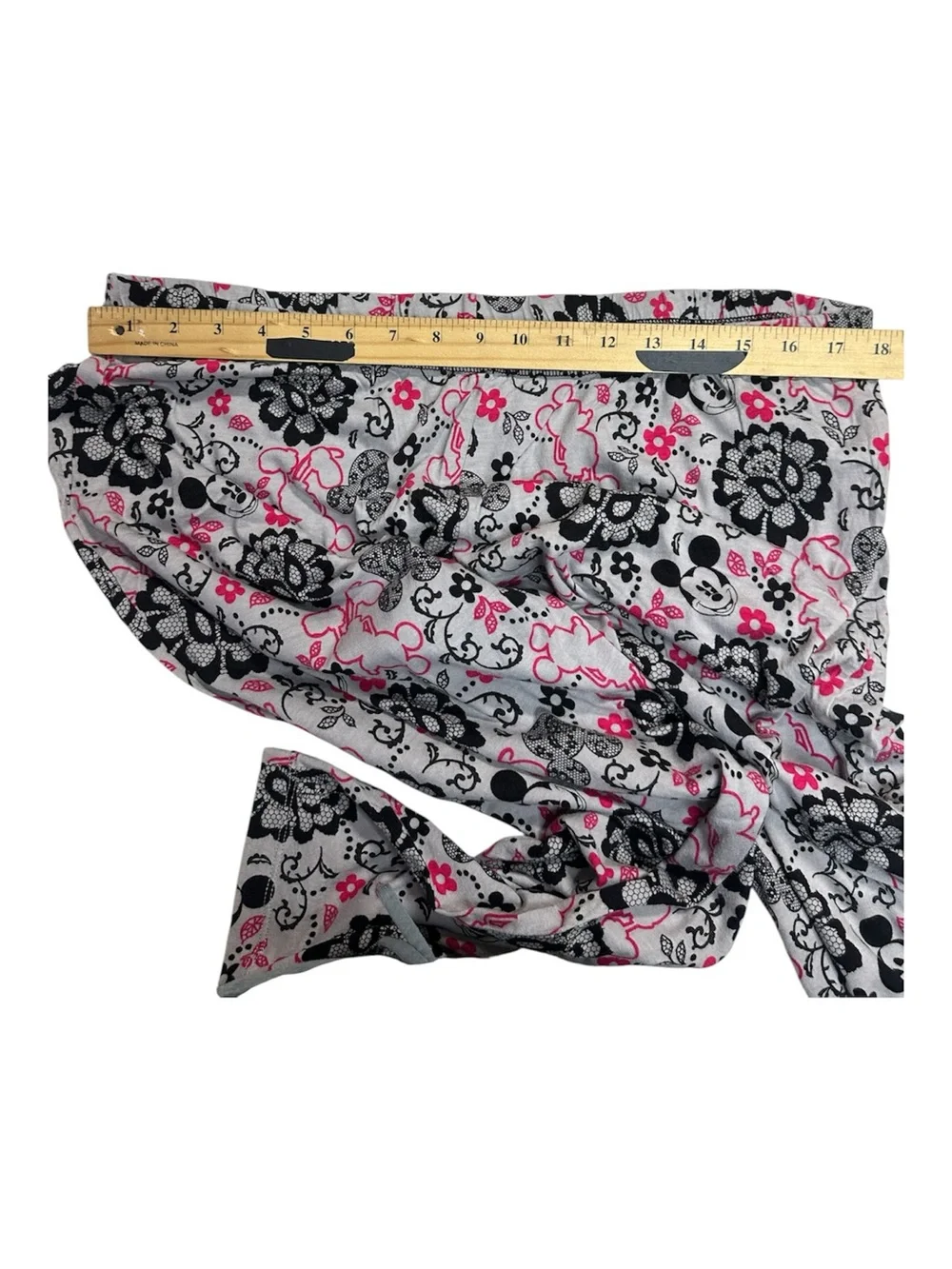 Disney Mickey Mouse 2 Piece Pajama Set XL 16-18 Pink Floral Capri Sleepwear - Picture 11 of 12